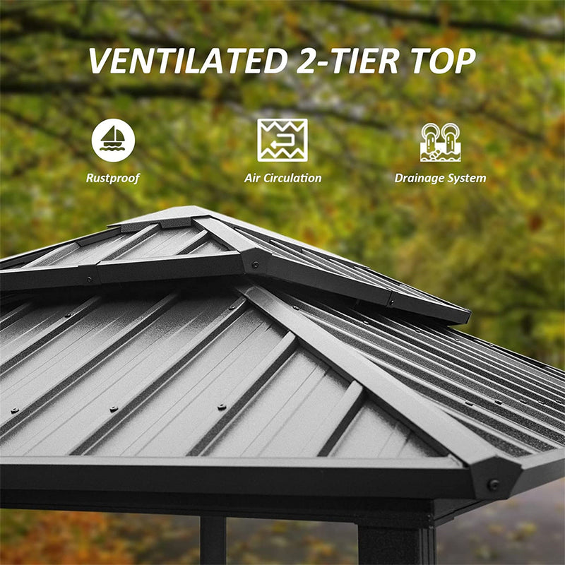 TOPMAX 8' × 6' Aluminum Grill Gazebo with Shelves (Grey)-4