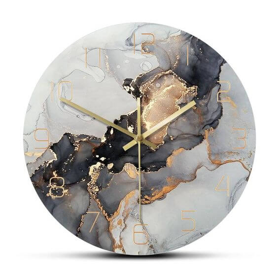 Black And Golden Abstract Alcoholic Ink Wall Clock For Home Decor-0