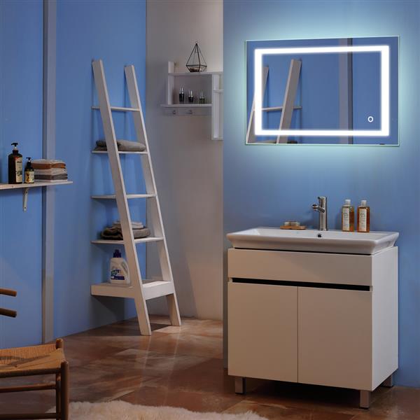 28"x 20" Square Built-in Light Strip Touch LED Bathroom Mirror Silver