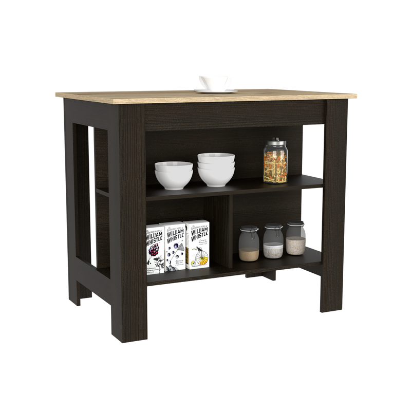 Kitchen Island Dozza, Three Shelves, Black Wengue / Light Oak Finish-3