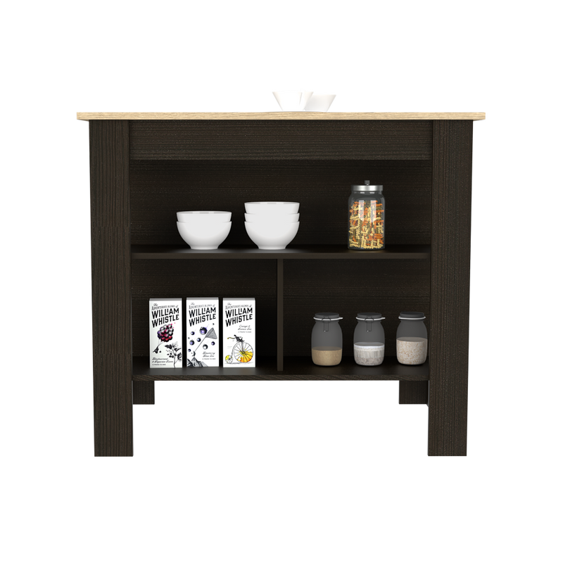 Kitchen Island Dozza, Three Shelves, Black Wengue / Light Oak Finish-1