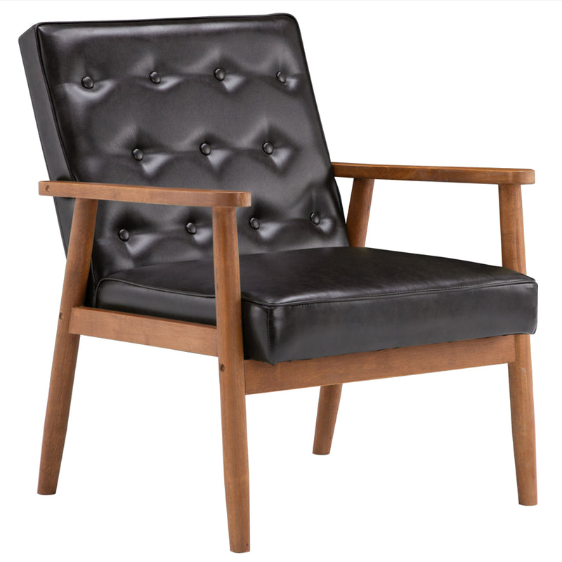 Modern Wooden Single Chair,Brown PU