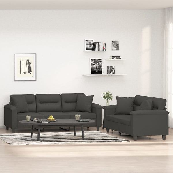 vidaXL 2 Piece Sofa Set with Pillows Dark Gray Microfiber Fabric-0