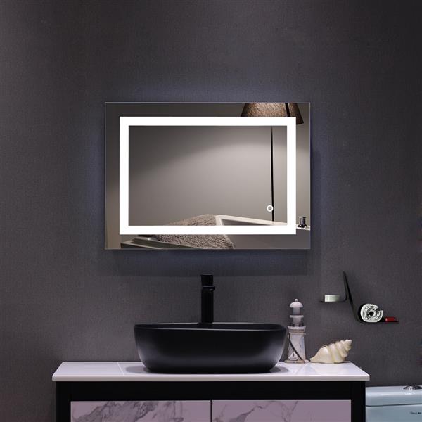 28"x 20" Square Built-in Light Strip Touch LED Bathroom Mirror Silver