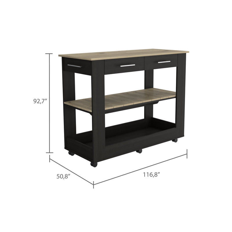 Kitchen Island 46 Inches Dozza, Two Drawers, Black Wengue / Light Oak Finish-5