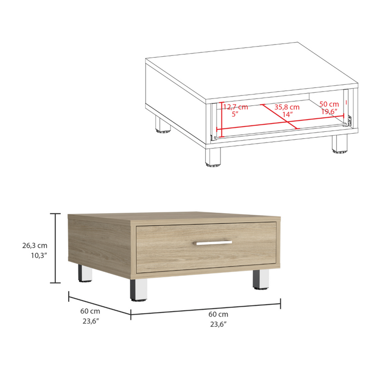 Coffee Table Albuquerque, One Drawer, Light Pine Finish-5