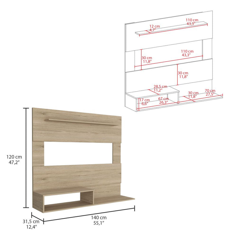 Floating Entertainment Center Albuquerque, Space For The TV´s up 55", Light Pine Finish-5