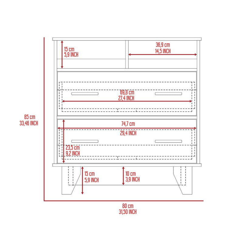 Double Drawer Dresser Arabi, Two Shelves, White Finish-7