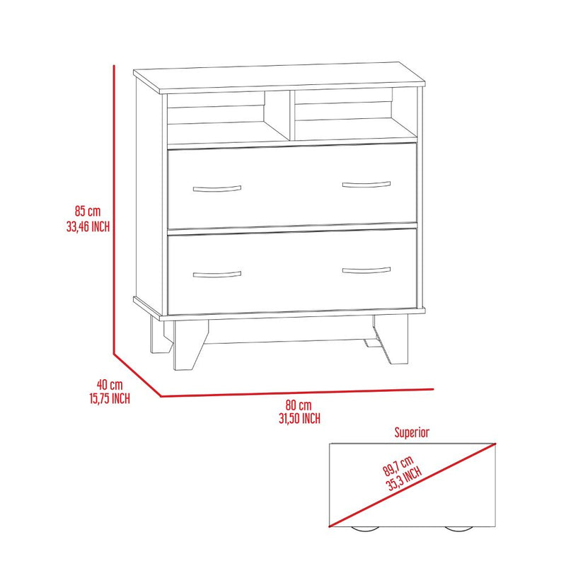 Double Drawer Dresser Arabi, Two Shelves, White Finish-8