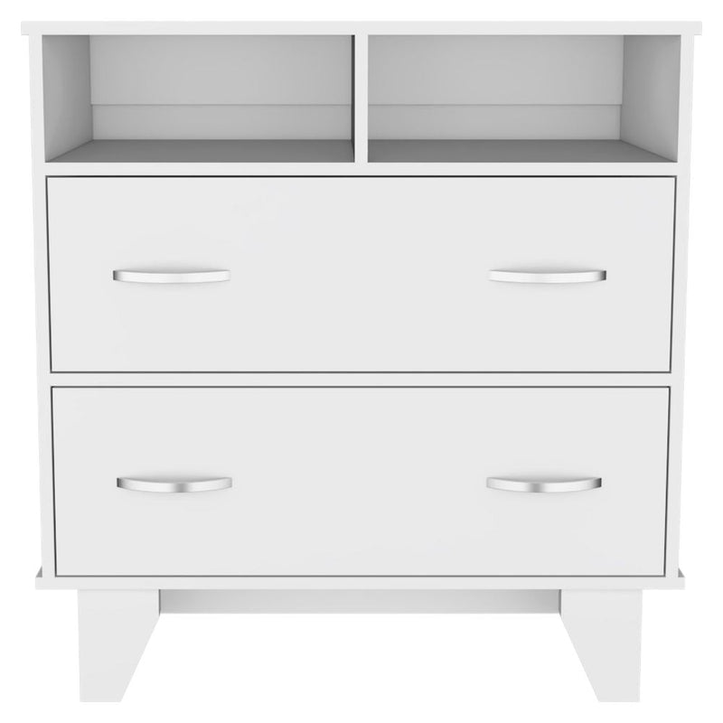 Double Drawer Dresser Arabi, Two Shelves, White Finish-3