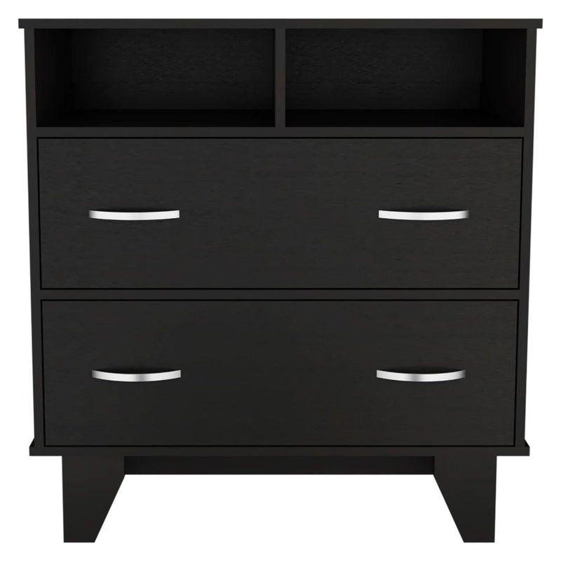 Double Drawer Dresser Arabi, Two Shelves, Black Wengue Finish-3