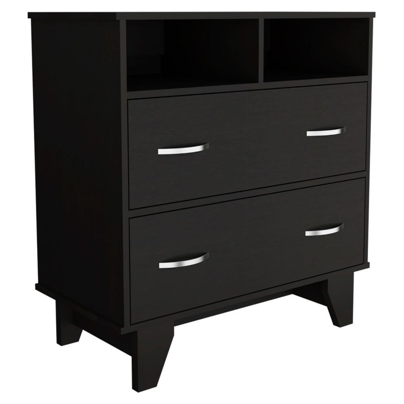 Double Drawer Dresser Arabi, Two Shelves, Black Wengue Finish-5