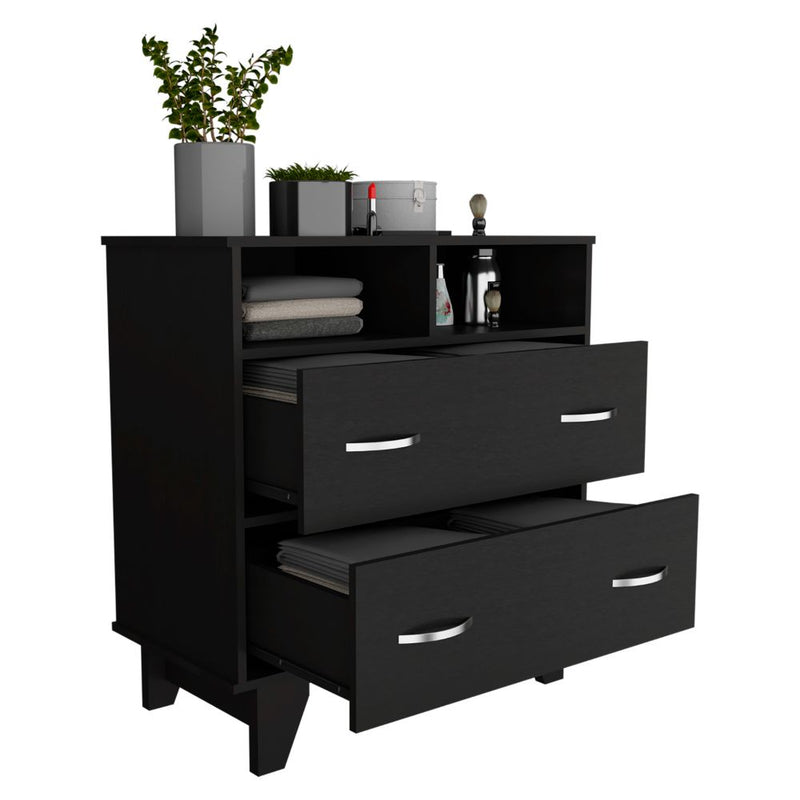 Double Drawer Dresser Arabi, Two Shelves, Black Wengue Finish-4