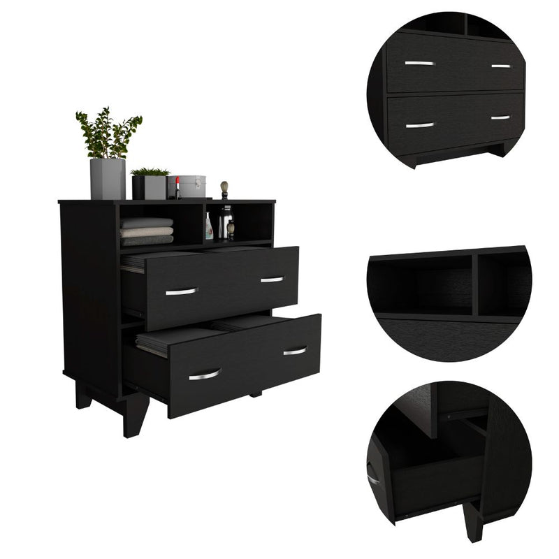 Double Drawer Dresser Arabi, Two Shelves, Black Wengue Finish-6