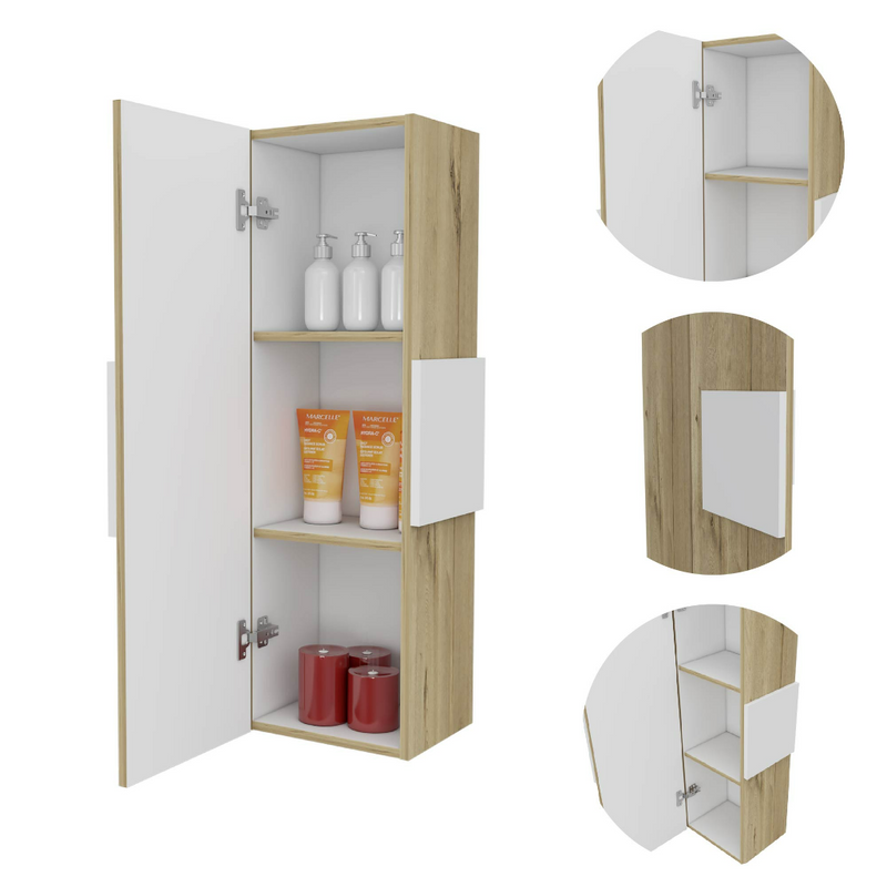 Medicine Cabinet Artic, Three Shelves, Single Door, White / Light Oak Finish-6