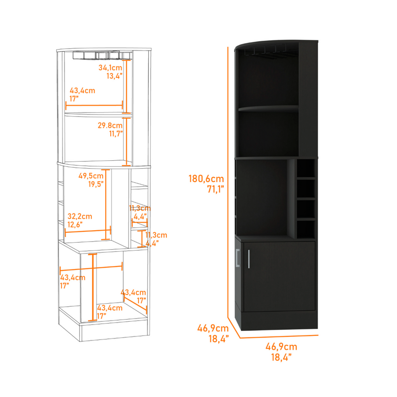 Corner Bar Cabinet Atanasio, 8 Wine Cubbies, Double Door, Black Wengue Finish-6