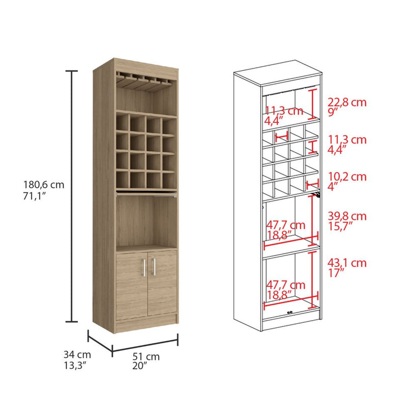 Bar Cabinet Atanasio, Rack, 16 Wine Cubbies, Light Pine Finish-8