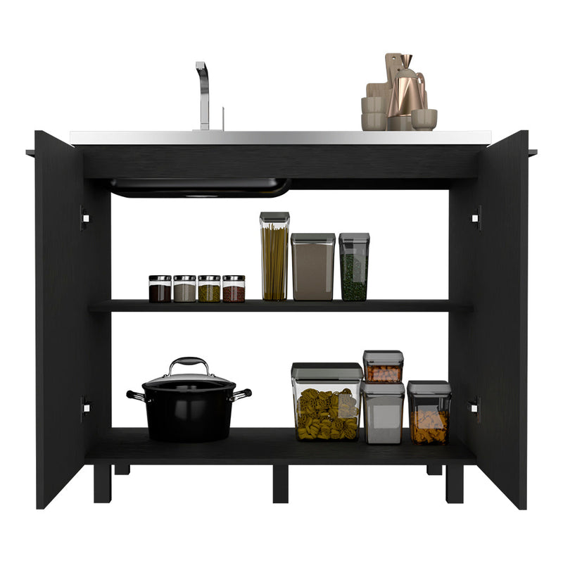 Alexandria 2 Piece Kitchen Set, Wall Cabinet + Utility Sink, Black Wengue Finish-5