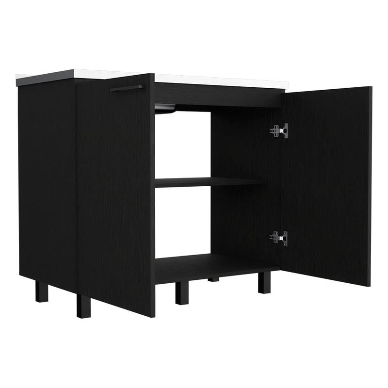 Alexandria 2 Piece Kitchen Set, Wall Cabinet + Utility Sink, Black Wengue Finish-6