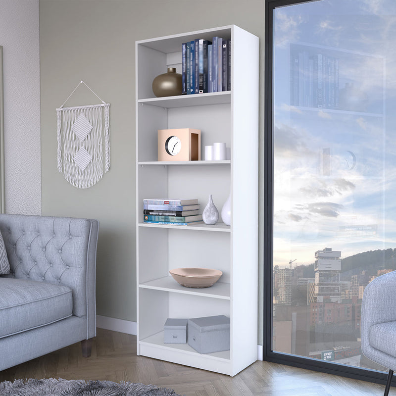 Bookcase 4-Shelves Benzoni, Ample Storage and Modern Design, White Finish-0