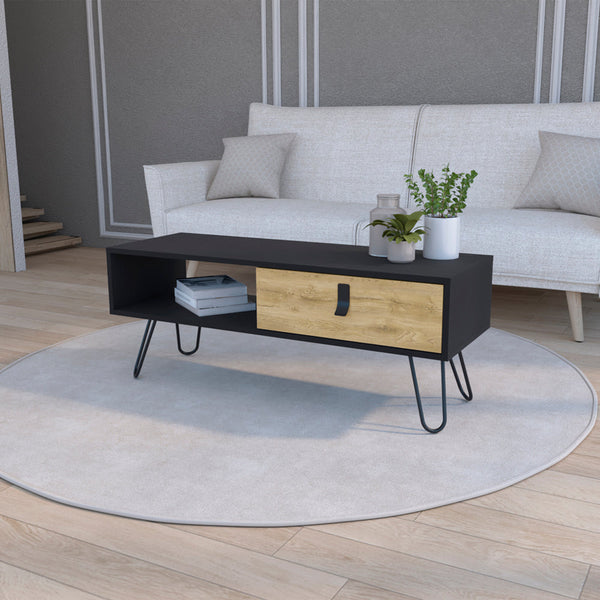 Magness Coffee Table: Dual-Tone Design with Storage, Black Wengue / Macadamia Finish-0