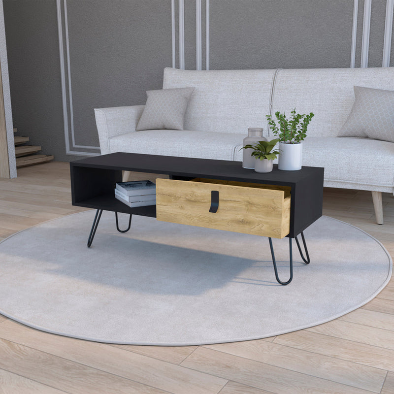 Magness Coffee Table: Dual-Tone Design with Storage, Black Wengue / Macadamia Finish-1