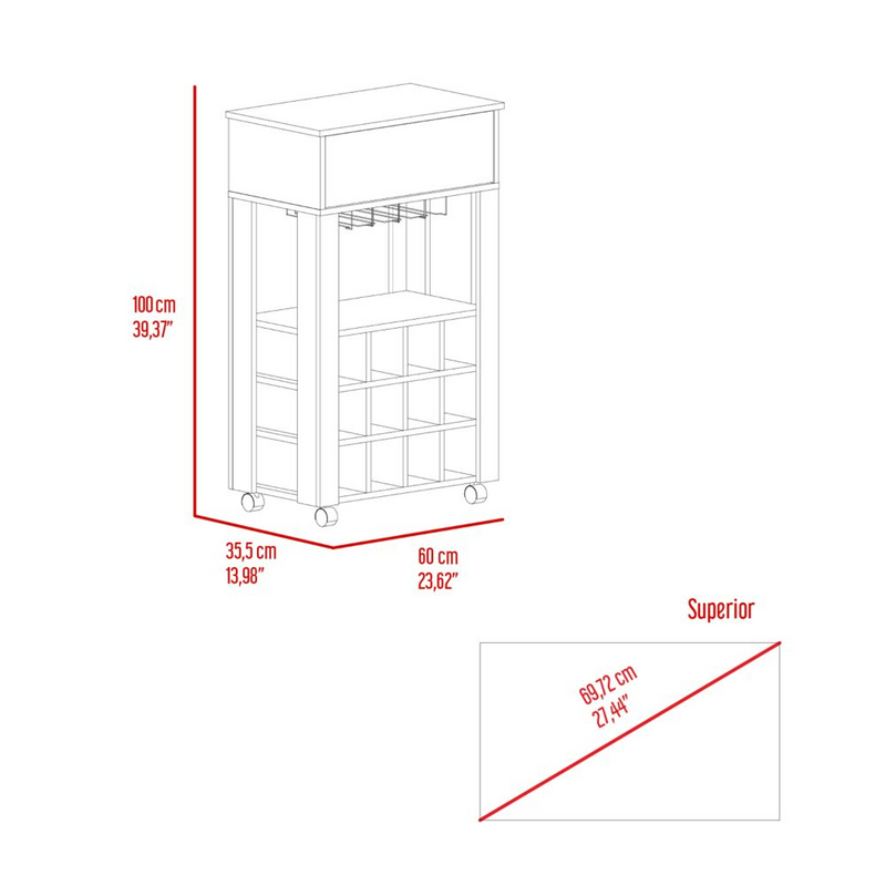 Bar Cart Bayamon, Twelve Wine Cubbies, Four Legs, Carbon Espresso Finish-7