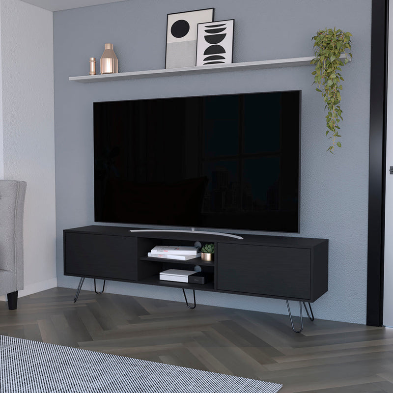 Tv Stand Franklin, Two Cabinets, Two Shelves, Black Wengue Finish-0