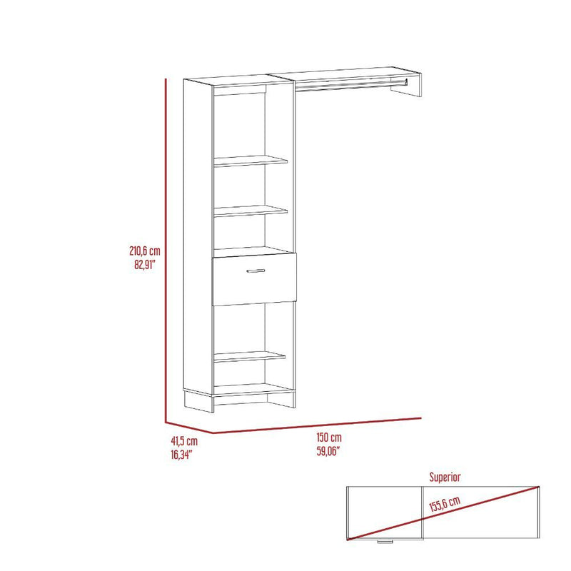 150 Closet System British, Metal Rod, One Drawer, Black Wengue Finish-7