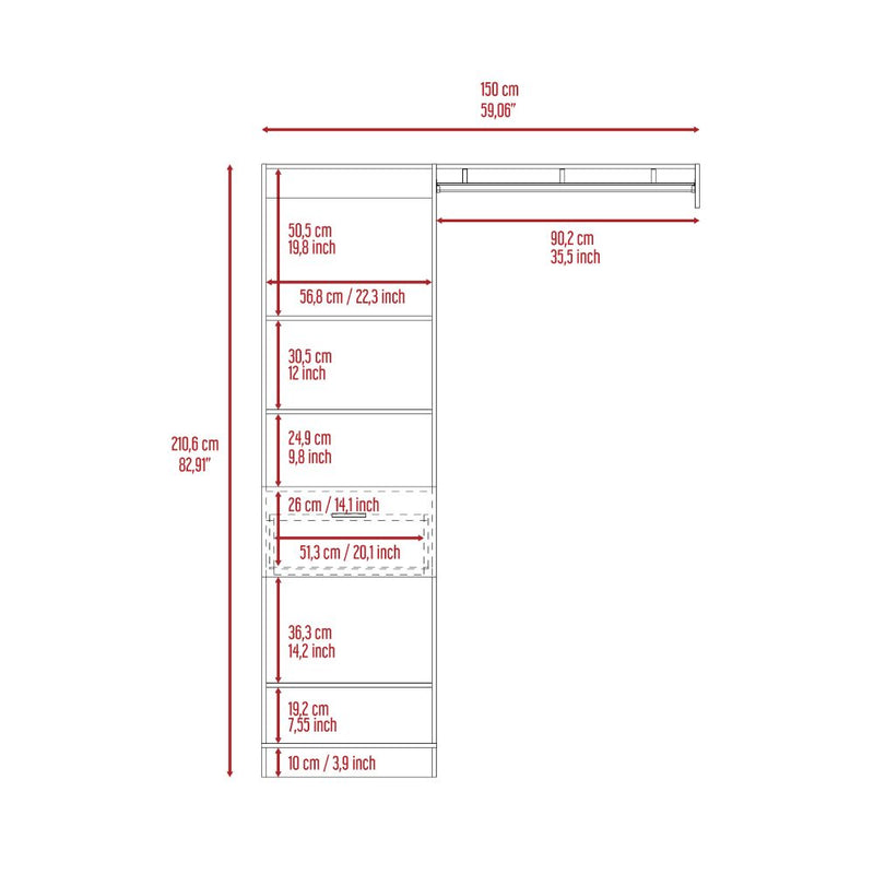 150 Closet System British, Metal Rod, One Drawer, Black Wengue Finish-8