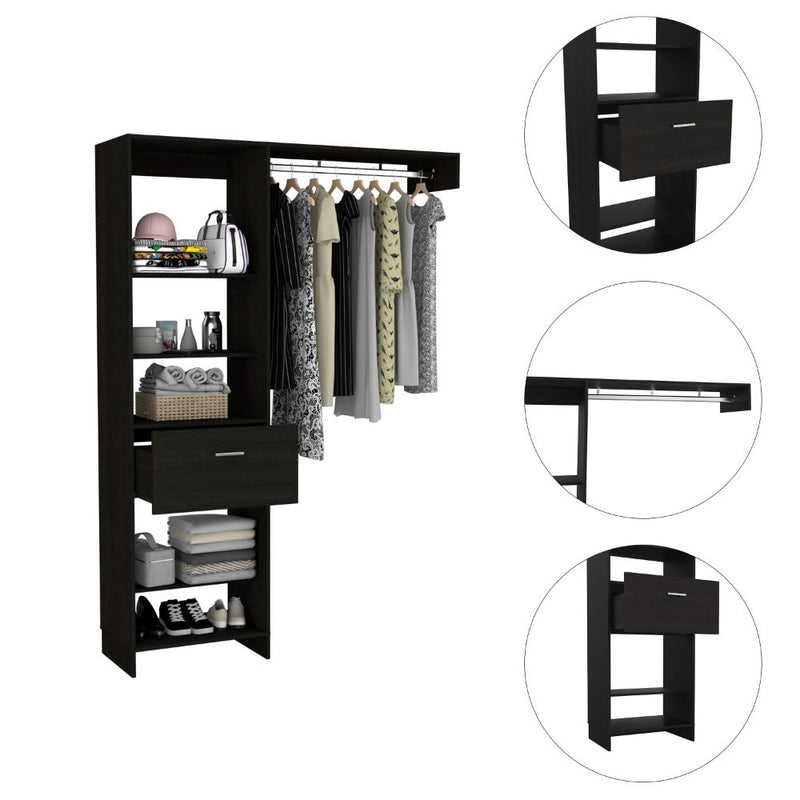 150 Closet System British, Metal Rod, One Drawer, Black Wengue Finish-6