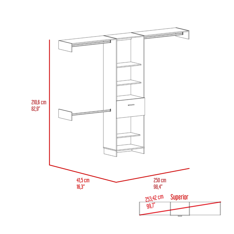 250 Closet System British, One Drawer, Three Metal Rods, Dark Walnut Finish-5