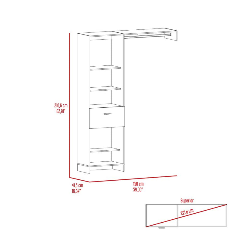 150 Closet System British, One Drawer, Three Metal Rods, White Finish-7