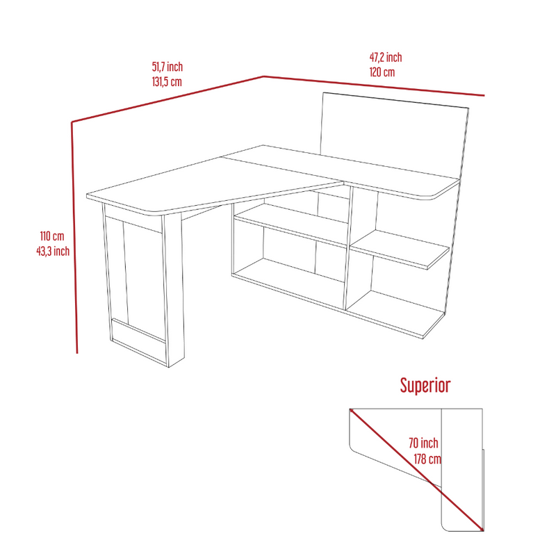 Computer Desk Mohave, Five Open Shelves, Light Gray Finish-5