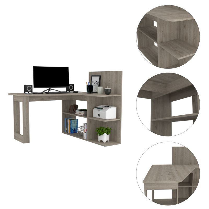 Computer Desk Mohave, Five Open Shelves, Light Gray Finish-7