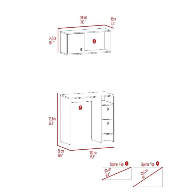 Office Set Budest, Two Drawers, Wall Cabinet, Single Door Cabinet, Light Oak Finish-7