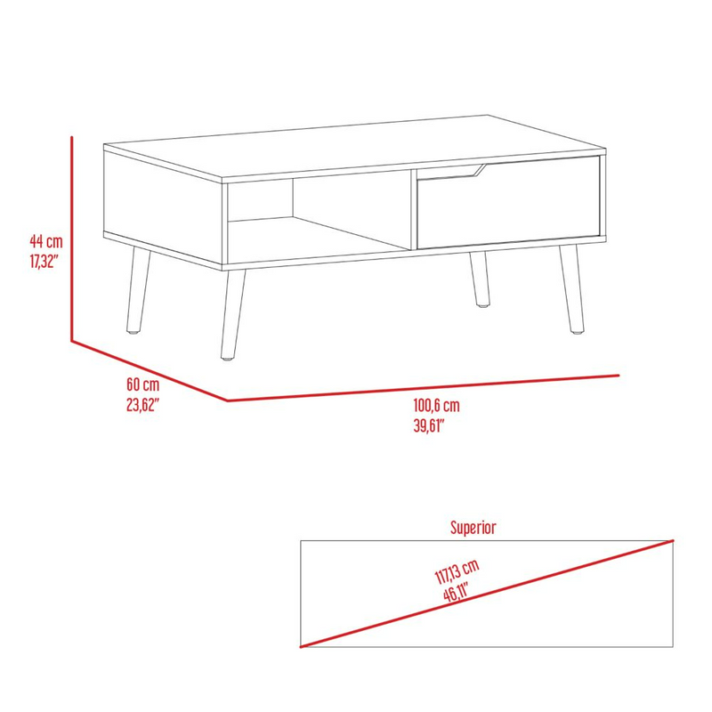 Coffee Table Bull, One Drawer, One Open Shelf, Four Legs, Dark Walnut Finish-9