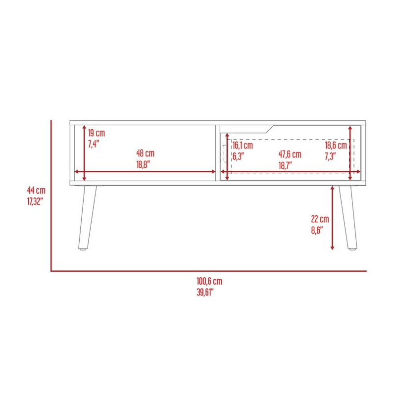 Coffee Table Bull, One Drawer, One Open Shelf, Four Legs, Dark Walnut Finish-8