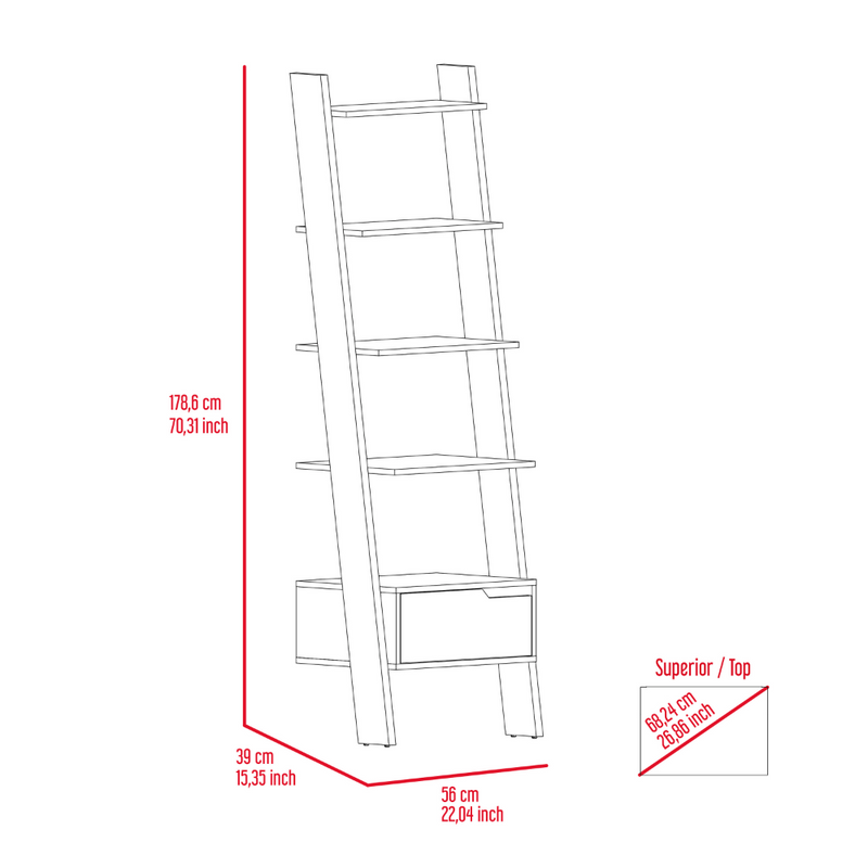 Ladder Bookcase Bull, One Drawer, Five Open Shelves, Dark Walnut Finish-6