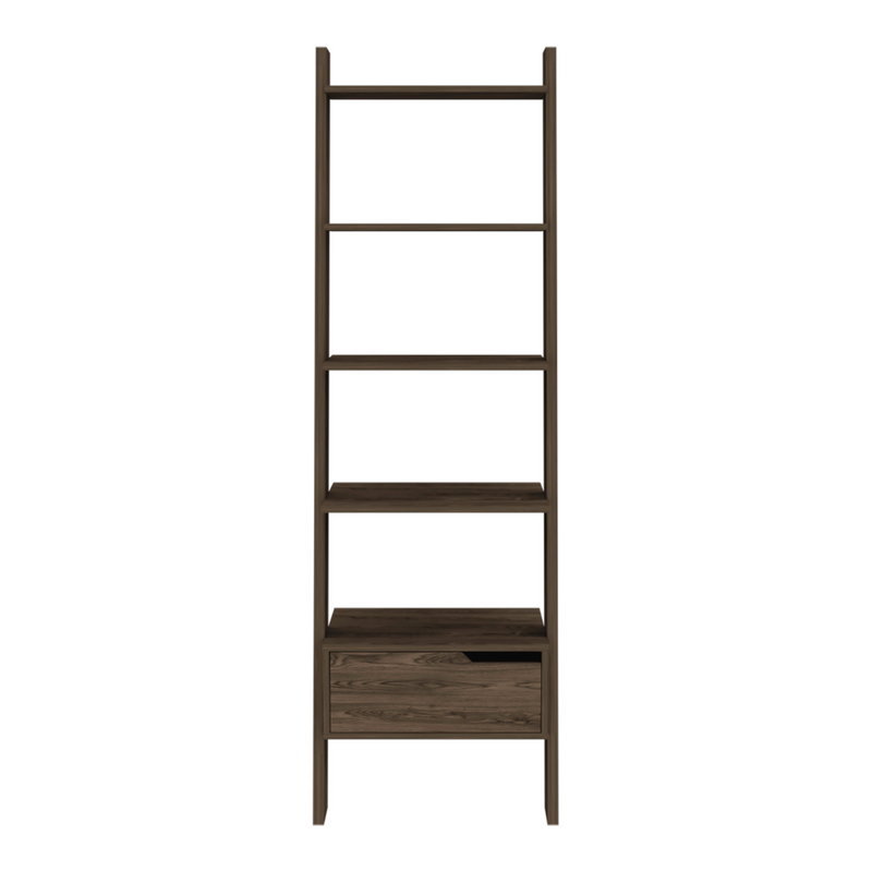 Ladder Bookcase Bull, One Drawer, Five Open Shelves, Dark Walnut Finish-3