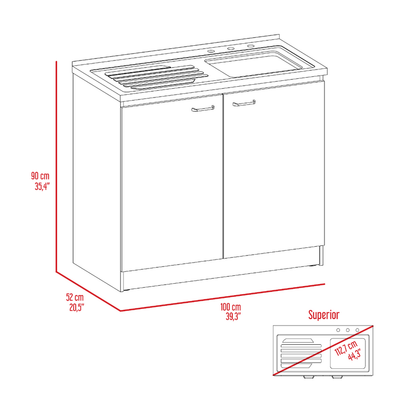 Utility Sink Vernal, Double Door, White / Smokey Oak Finish-7