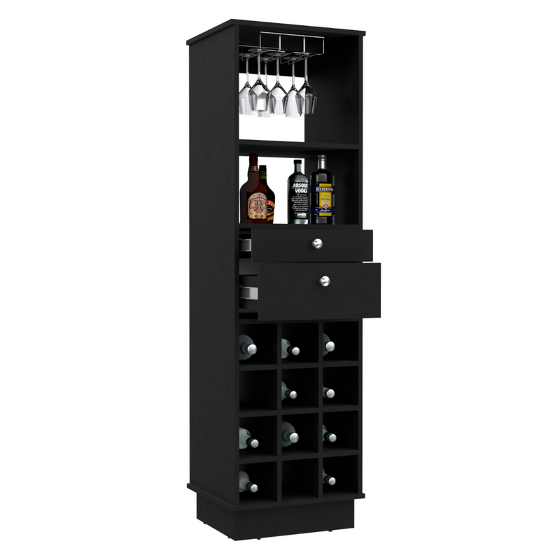 Bar Cabinet Bureck, Two Drawers, Twelve Wine Cubbies, Black Wengue Finish-4