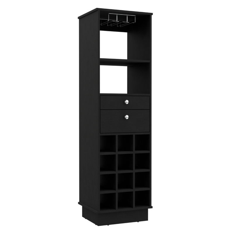 Bar Cabinet Bureck, Two Drawers, Twelve Wine Cubbies, Black Wengue Finish-5