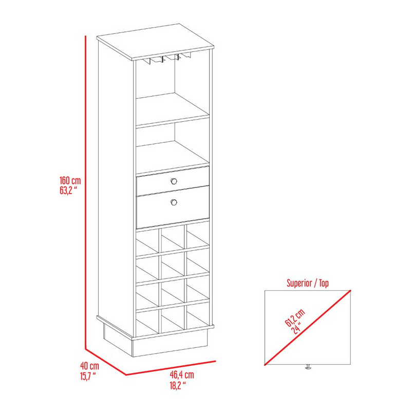 Bar Cabinet Bureck, Two Drawers, Twelve Wine Cubbies, Black Wengue Finish-7