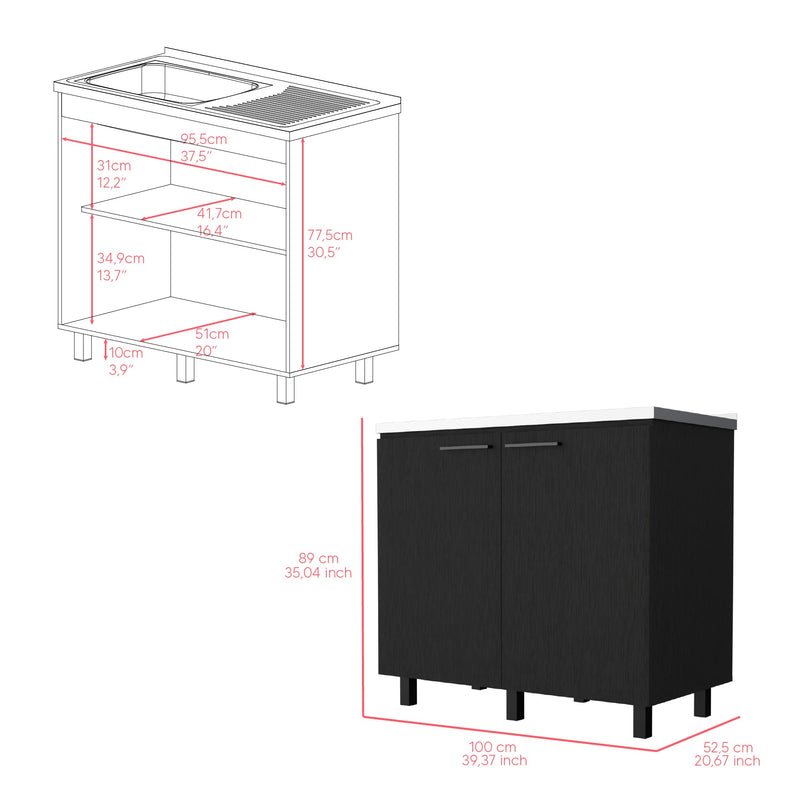 Utility sink cabinet Bussolengo, Two Cabinets, Black Wengue Finish-6