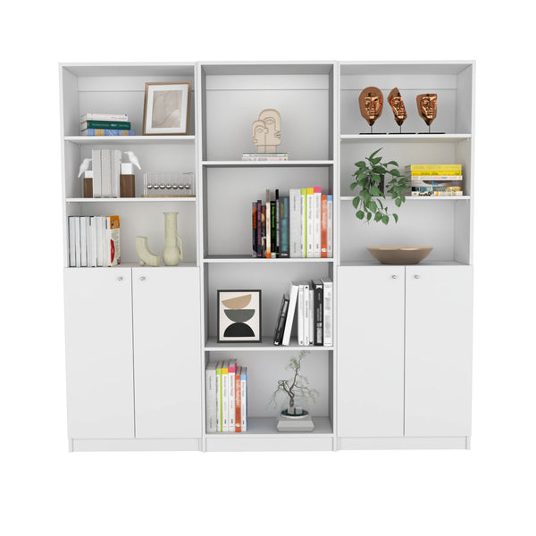 Emery 3 Piece Living Room Set with 3 Bookcases, White Finish-0