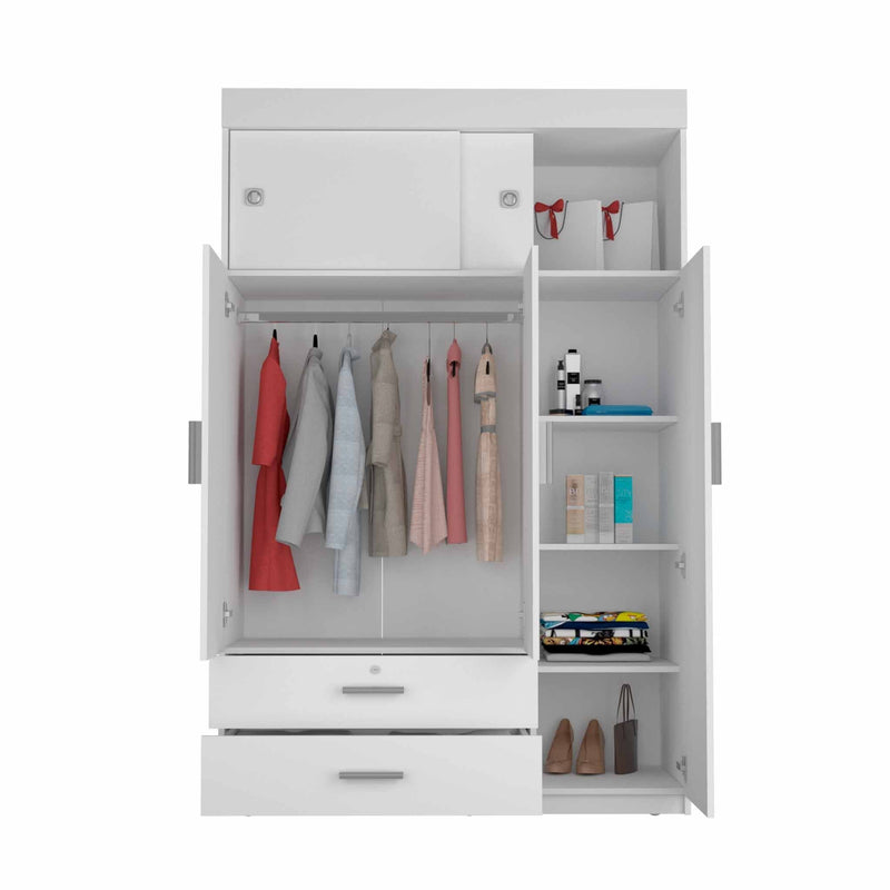 Armoire Chaplin, Rod, Three Door Cabinet, Two Drawers, White Finish-2