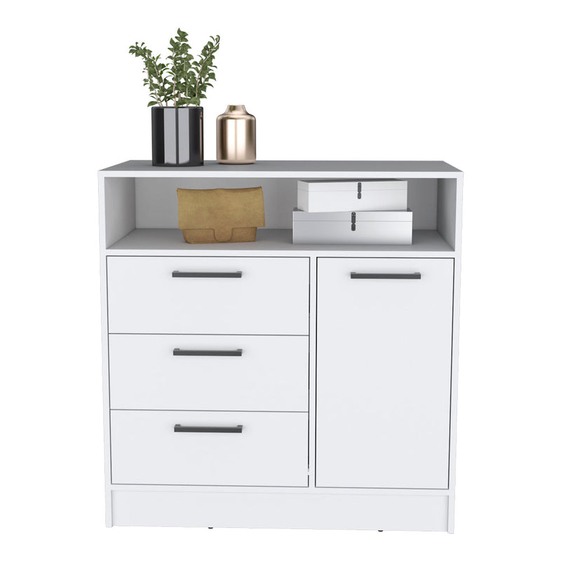 Drawer Dresser Torrey, Integrated Cabinet Storage and 3-Drawers, White Finish-3