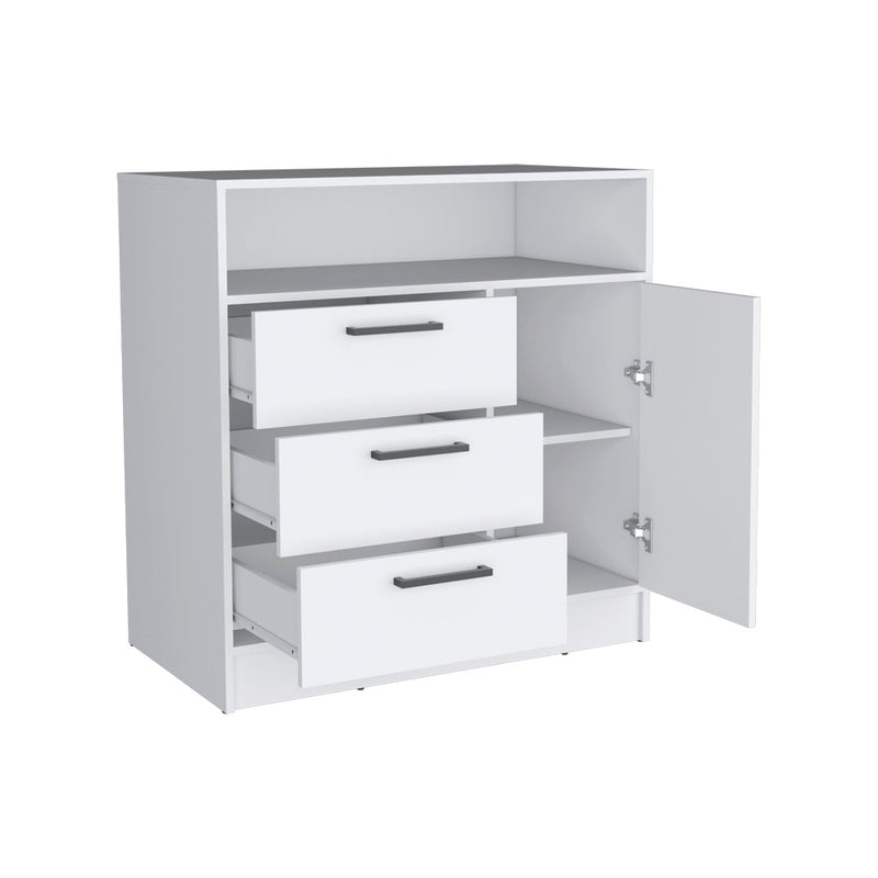 Drawer Dresser Torrey, Integrated Cabinet Storage and 3-Drawers, White Finish-5