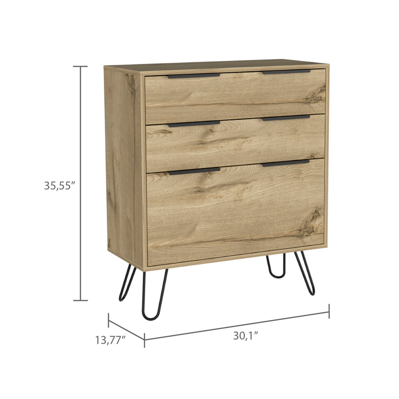 Drawer Dresser Hartly, Spacious 3-Drawer, Light Oak Finish-10